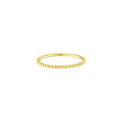 14k Real Yellow Gold Beaded Single Row Ring