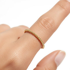 14k Real Yellow Gold Beaded Single Row Ring