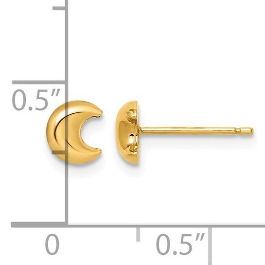 14k Real Yellow Gold Crescent Moon Post Stud Earrings - JewelryAffairs