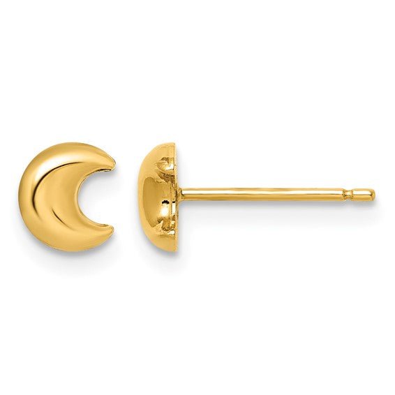 14k Real Yellow Gold Crescent Moon Post Stud Earrings - JewelryAffairs