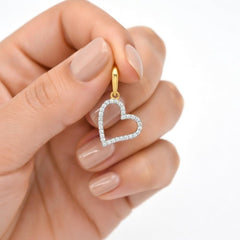 14k Real Yellow Gold CZ Open Heart Pendant, 20x11mm