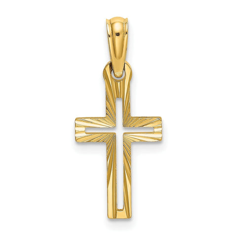 14K Real Yellow Gold D/C Cross Charm Pendant, Length 22mm