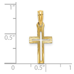14K Real Yellow Gold D/C Cross Charm Pendant, Length 22mm