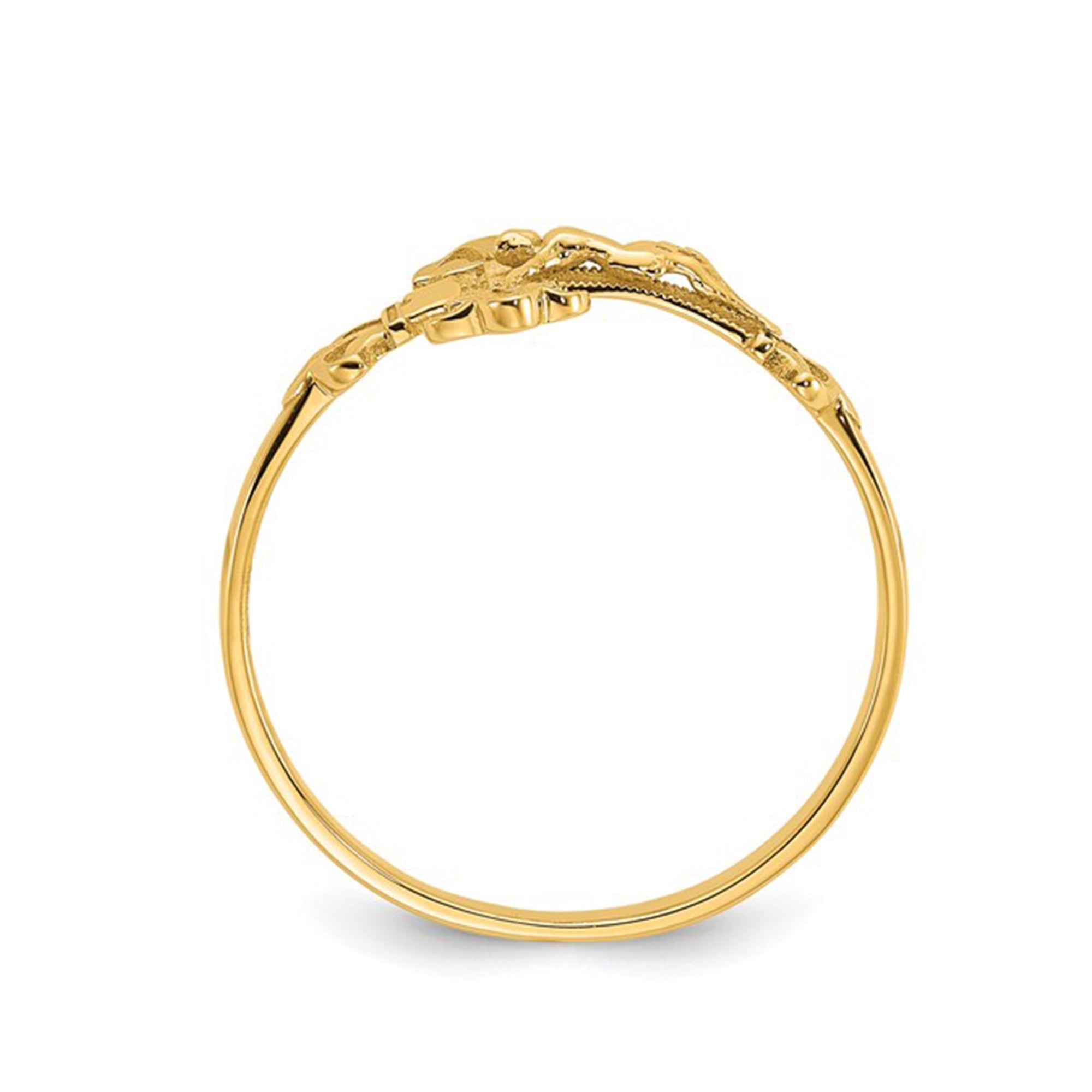 14K Real Yellow Gold Diamond Cut Crucifix Ring, Size 7
