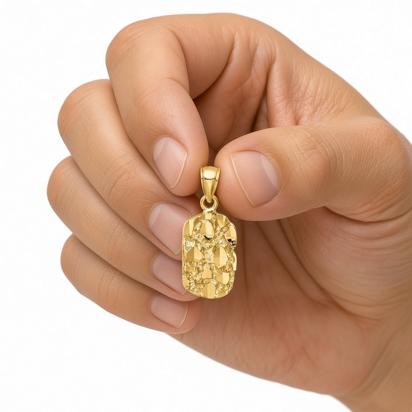 14k Real Yellow Gold Diamond-Cut Nugget Pendant Charm 1 Inch Length - JewelryAffairs
