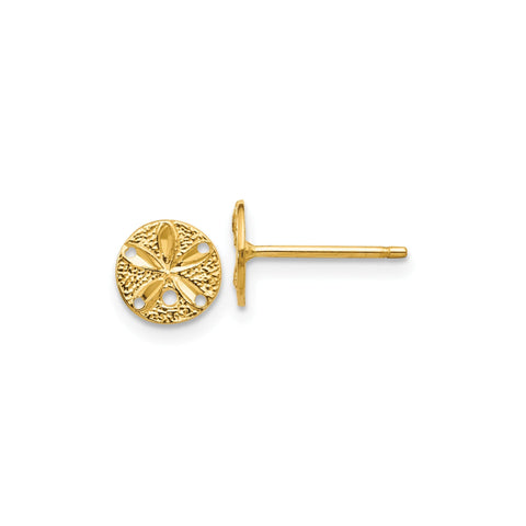 14k Real Yellow Gold Diamond-Cut Sand Dollar Post Stud Earrings, 8mm