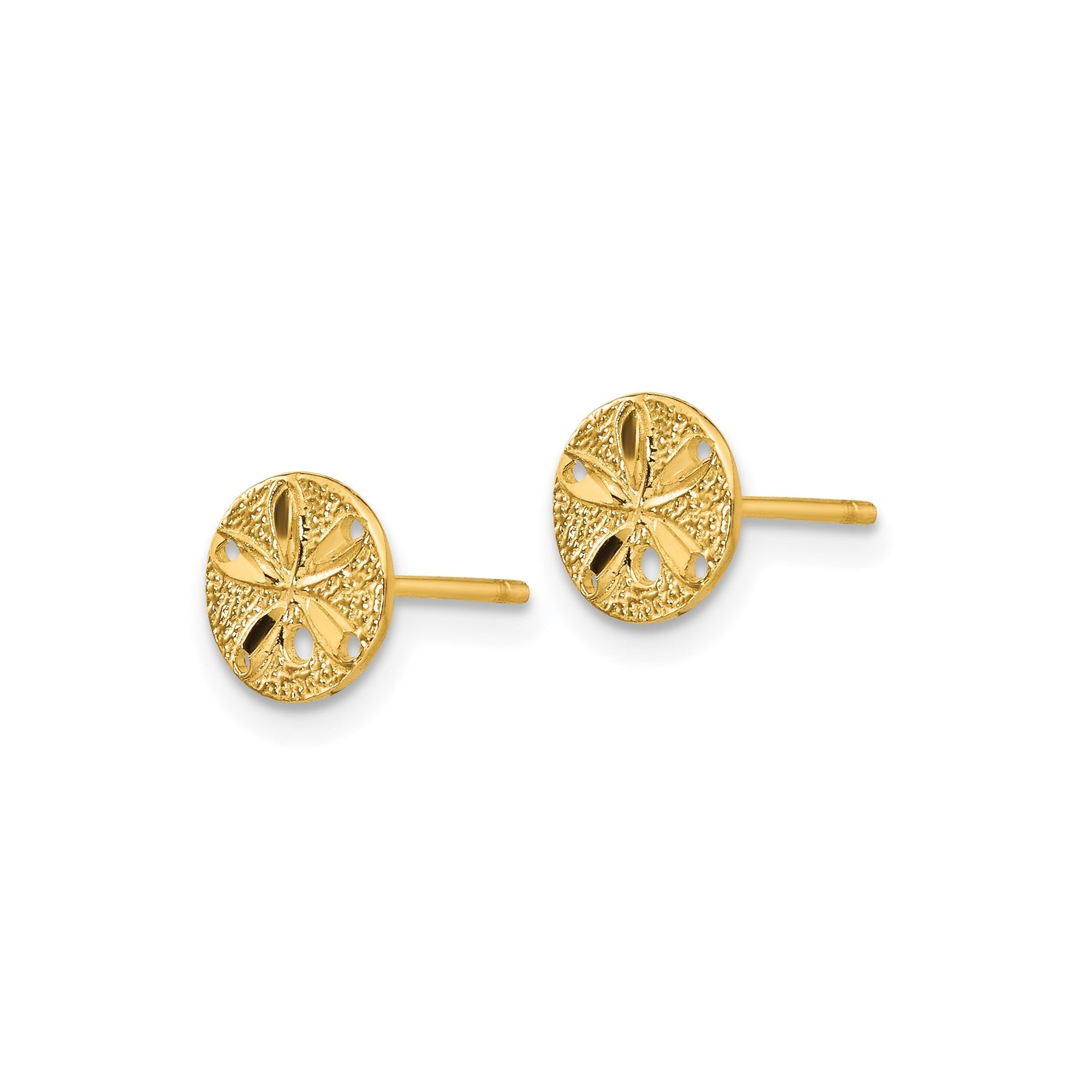 14k Real Yellow Gold Diamond-Cut Sand Dollar Post Stud Earrings, 8mm