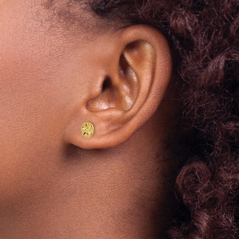 14k Real Yellow Gold Diamond-Cut Sand Dollar Post Stud Earrings, 8mm