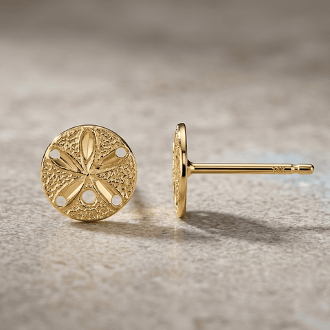 14k Real Yellow Gold Diamond-Cut Sand Dollar Post Stud Earrings, 8mm