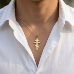 14k Real Yellow Gold Eastern Orthodox Cross Pendant, Religious Jewelry