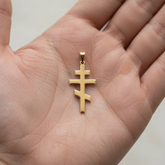 14k Real Yellow Gold Eastern Orthodox Cross Pendant, Religious Jewelry