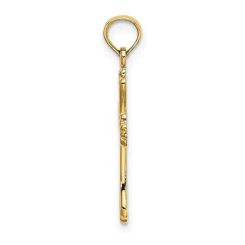 14K Real Yellow Gold Engraved Cross Charm Pendant