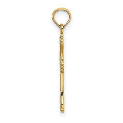 14K Real Yellow Gold Engraved Cross Charm Pendant