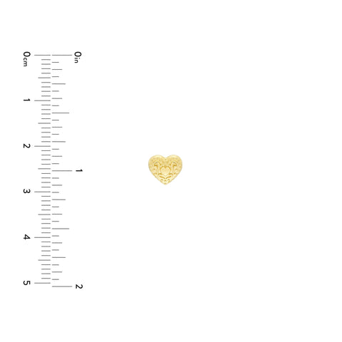 14K Real Yellow Gold Heart Pattern Stud Earrings, 8mm