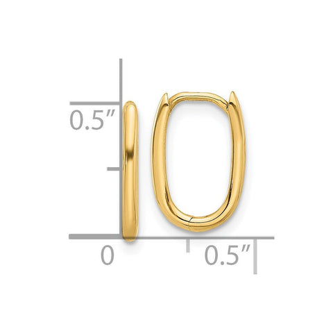 14k Real Yellow Gold High Polished Oval Hinged Hoop Earrings, 13mm