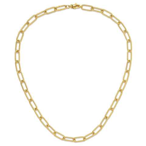 14k Real Yellow Gold Oval Link Paperclip Necklace, 6mm, 18