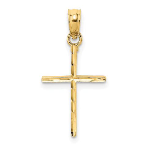 14K Real Yellow Gold Polished Cross Charm Pendant