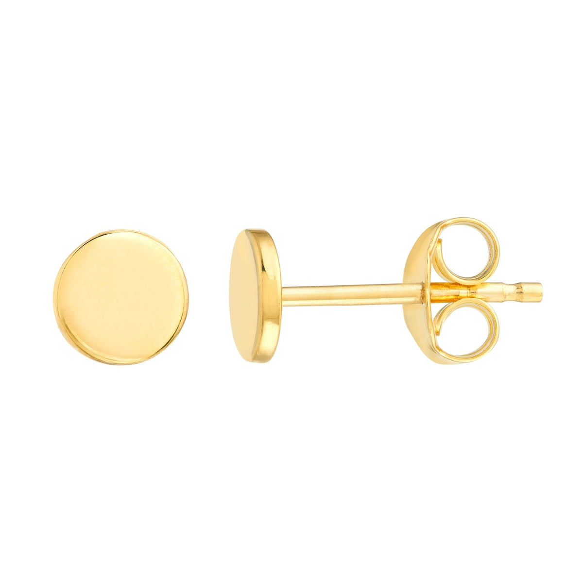 14K Real Yellow Gold Round Disc Stud Earrings 5mm