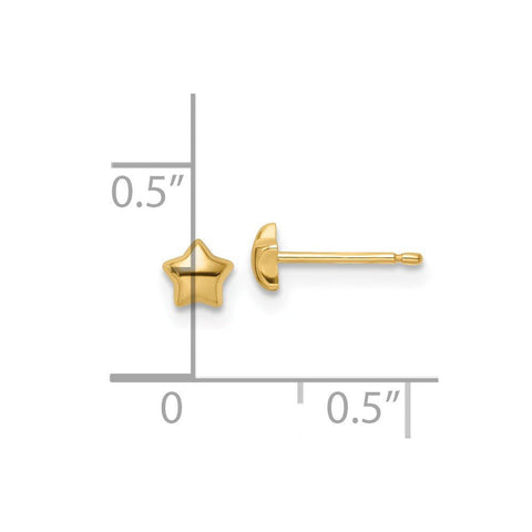 14k Real Yellow Gold Star Stud Small Earrings