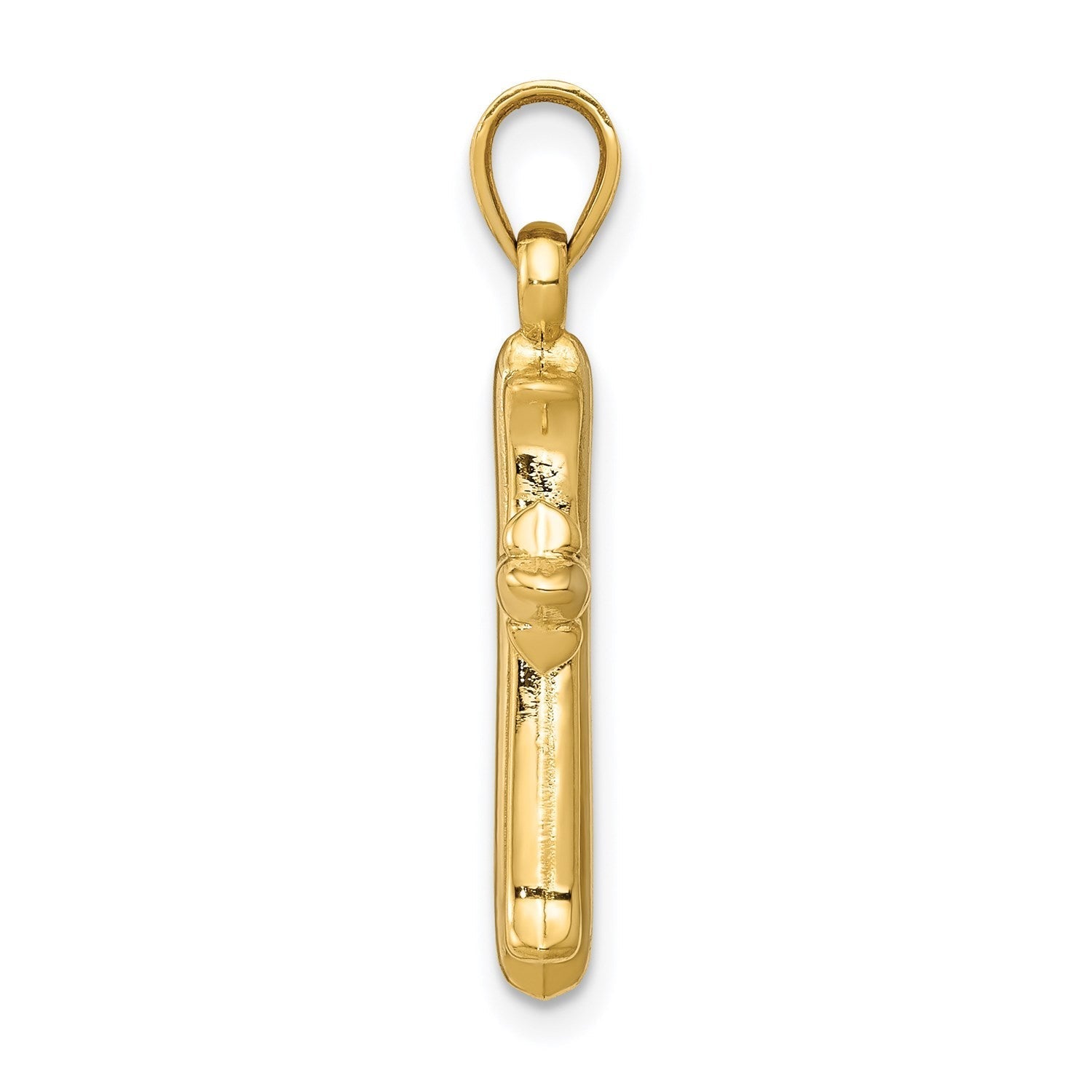 14k Real Yellow Gold with Rhodium Finisj Reversible Hollow Cross Pendant, 26x13mm