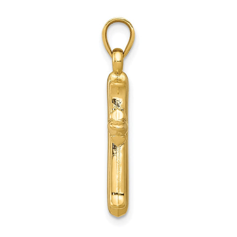 14k Real Yellow Gold with Rhodium Finisj Reversible Hollow Cross Pendant, 26x13mm