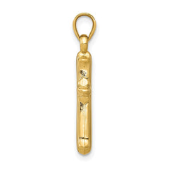 14k Real Yellow Gold with Rhodium Finisj Reversible Hollow Cross Pendant, 26x13mm