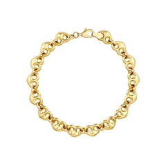 14k Real Yellow Puff Mariner Heart Charms Bracelet, 7.25 Inches - JewelryAffairs
