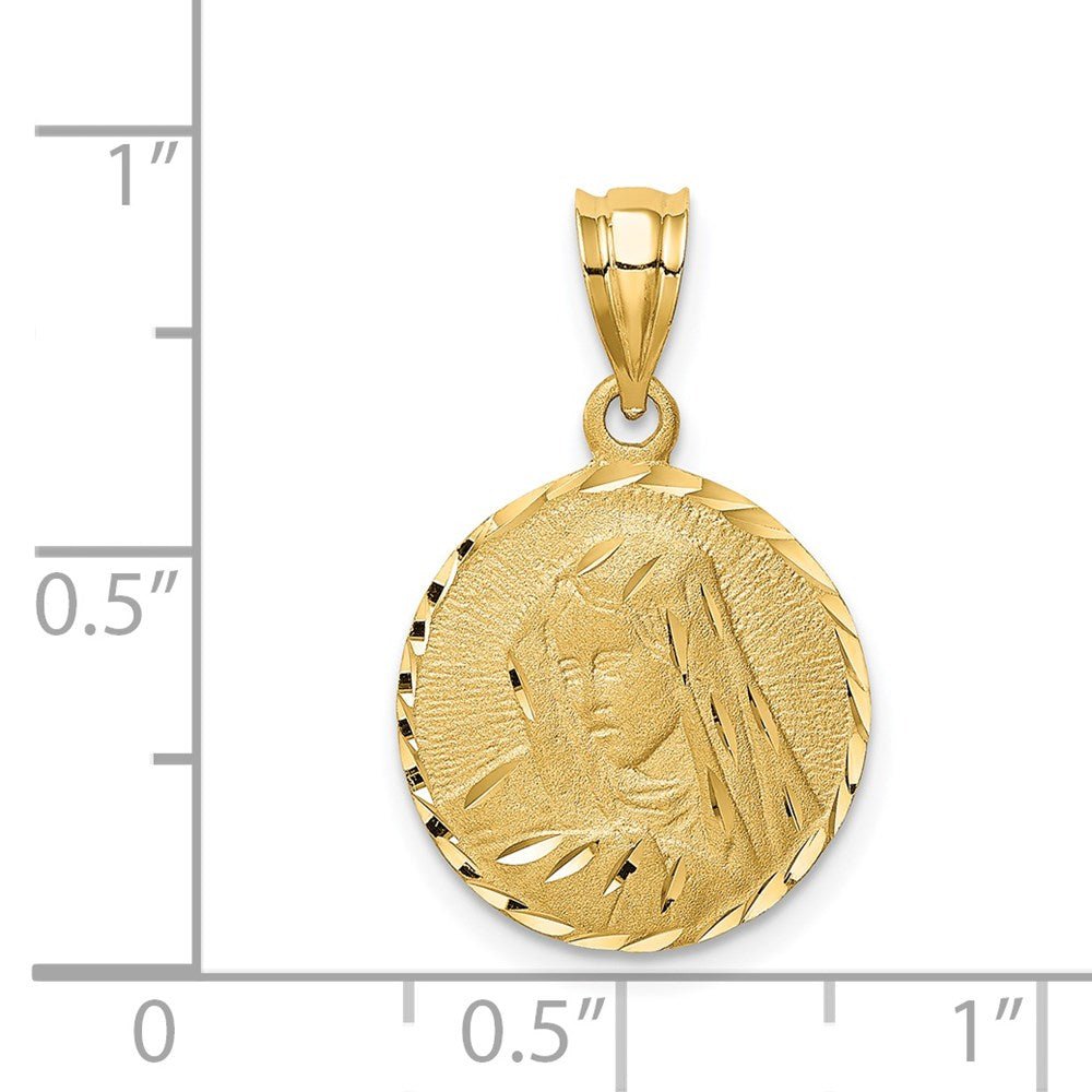 14k Real Yellow Solid Gold Brushed Diamond Cut Virgin Mary Pendant Charm, 23mm - JewelryAffairs
