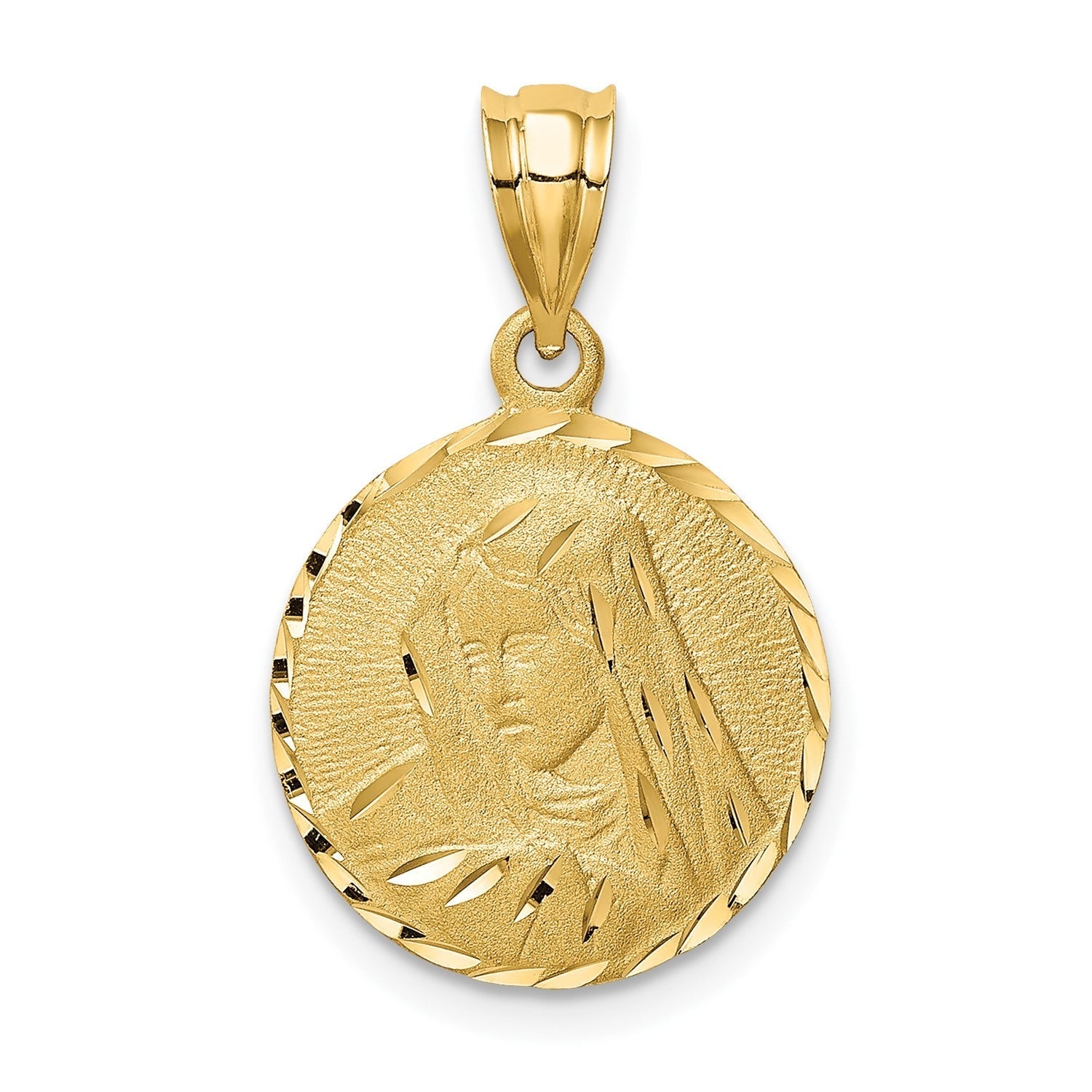 14k Real Yellow Solid Gold Brushed Diamond Cut Virgin Mary Pendant Charm, 23mm - JewelryAffairs