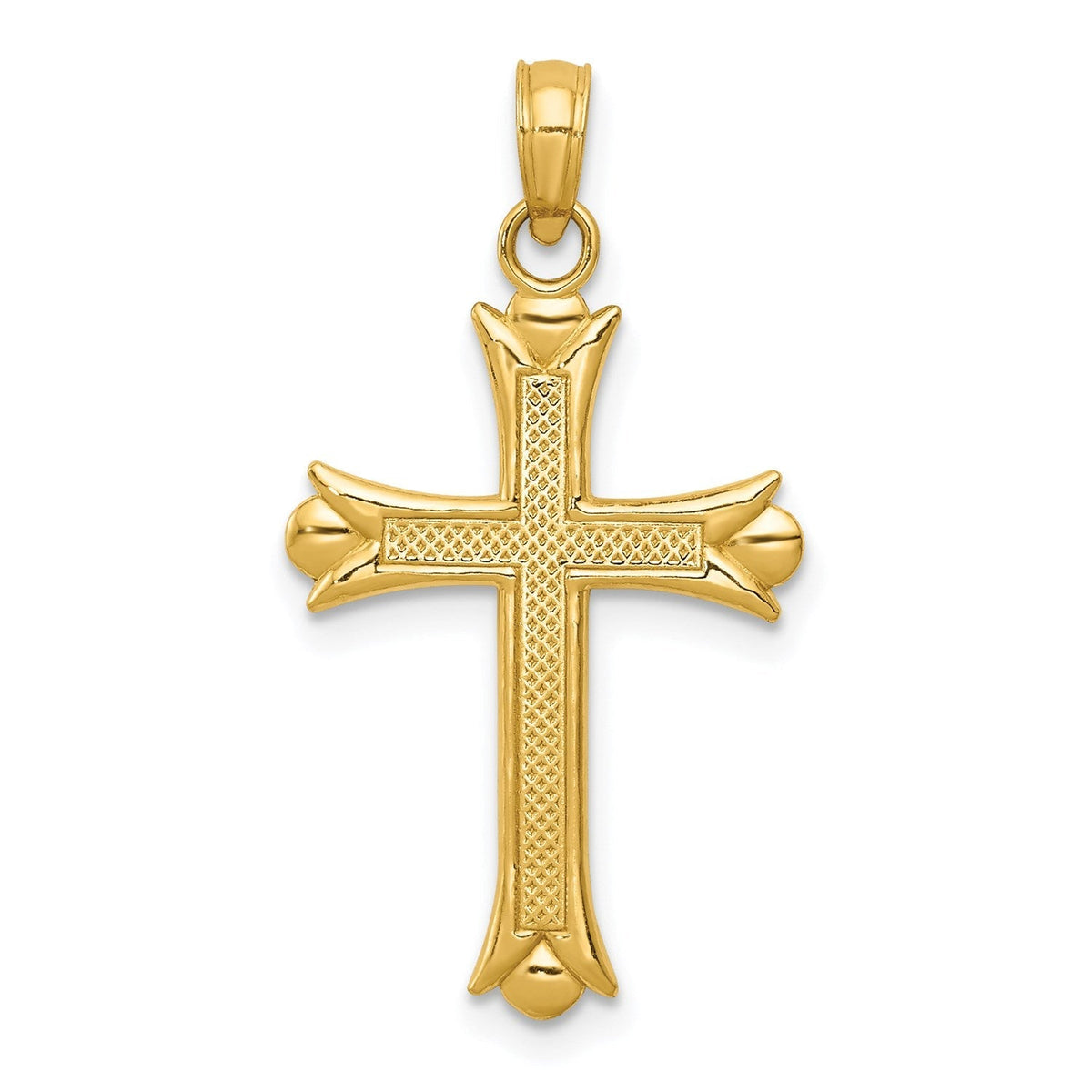 14k Real Yellow Solid Gold Fleur De Lis Cross Pendant, 30x16mm