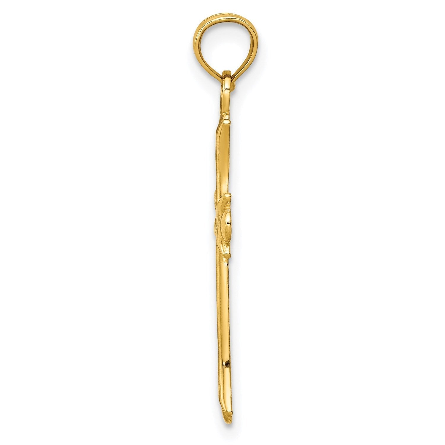 14k Real Yellow Solid Gold Fleur De Lis Cross Pendant, 30x16mm