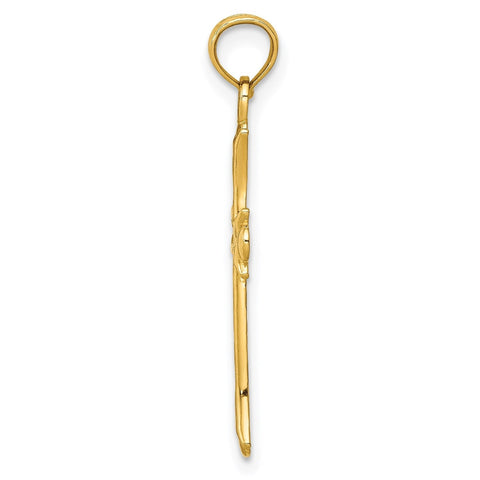 14k Real Yellow Solid Gold Fleur De Lis Cross Pendant, 30x16mm