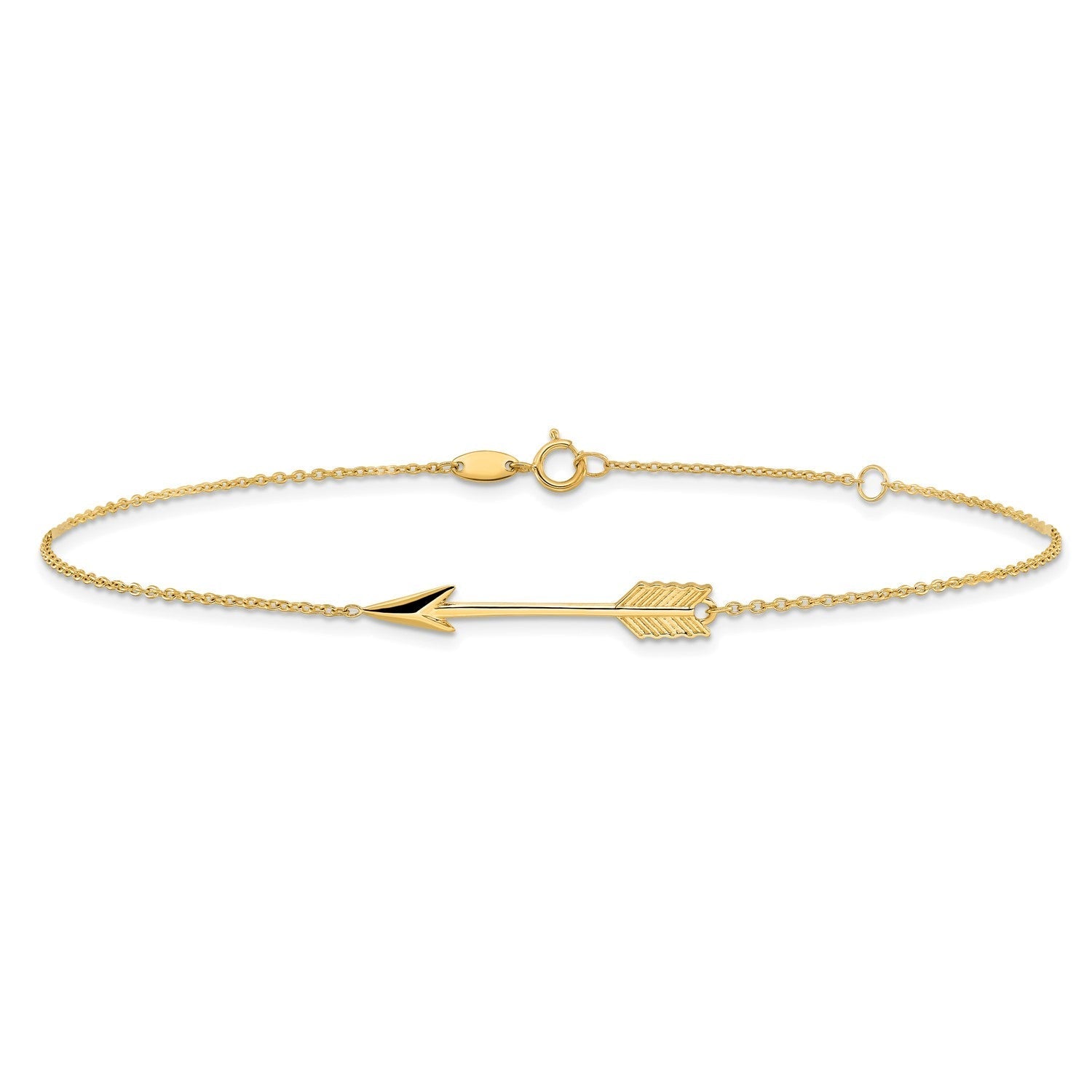 14k Real Yellow Solid Gold High Polished Arrow Anklet, Adjustable 9 to 10 - JewelryAffairs