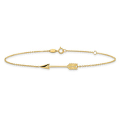 14k Real Yellow Solid Gold High Polished Arrow Anklet, Adjustable 9 to 10 - JewelryAffairs