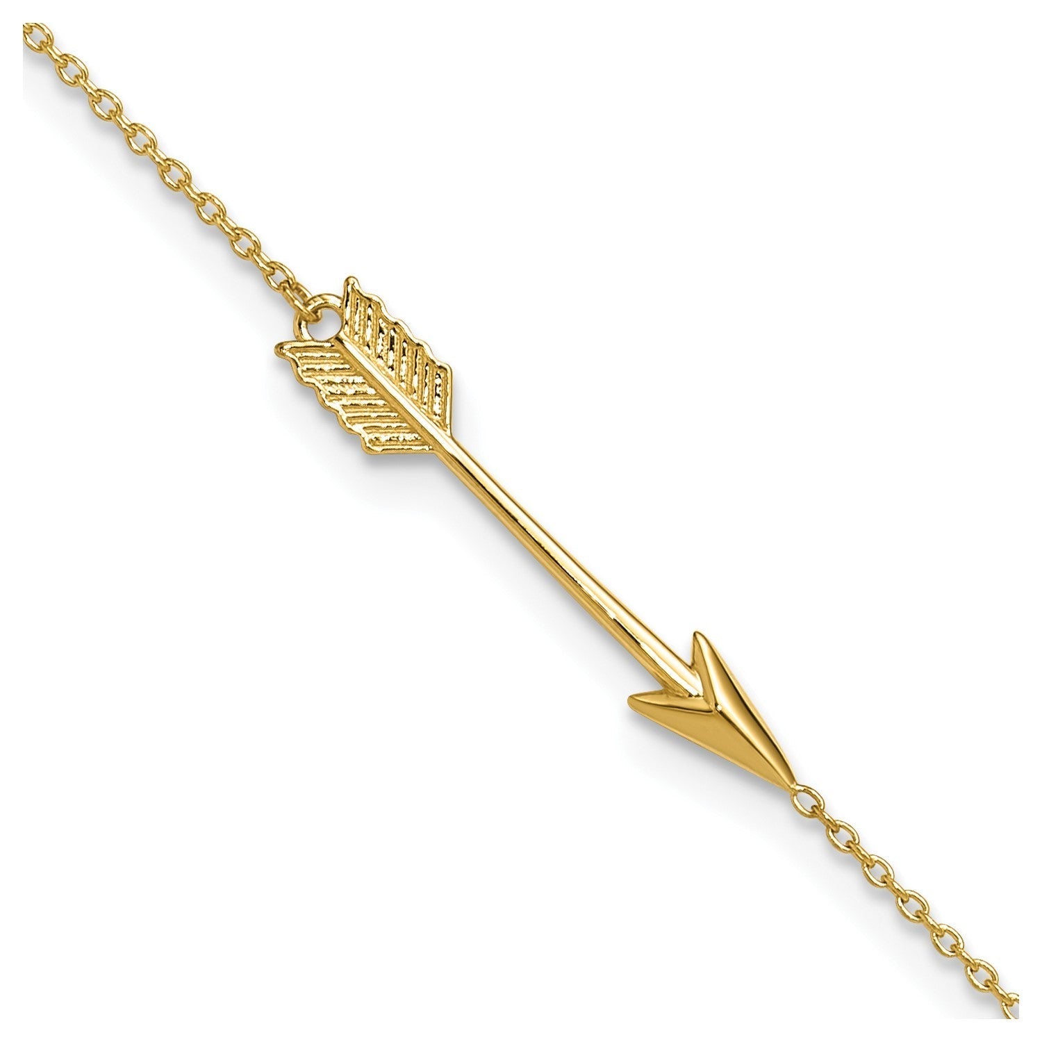 14k Real Yellow Solid Gold High Polished Arrow Anklet, Adjustable 9 to 10 - JewelryAffairs