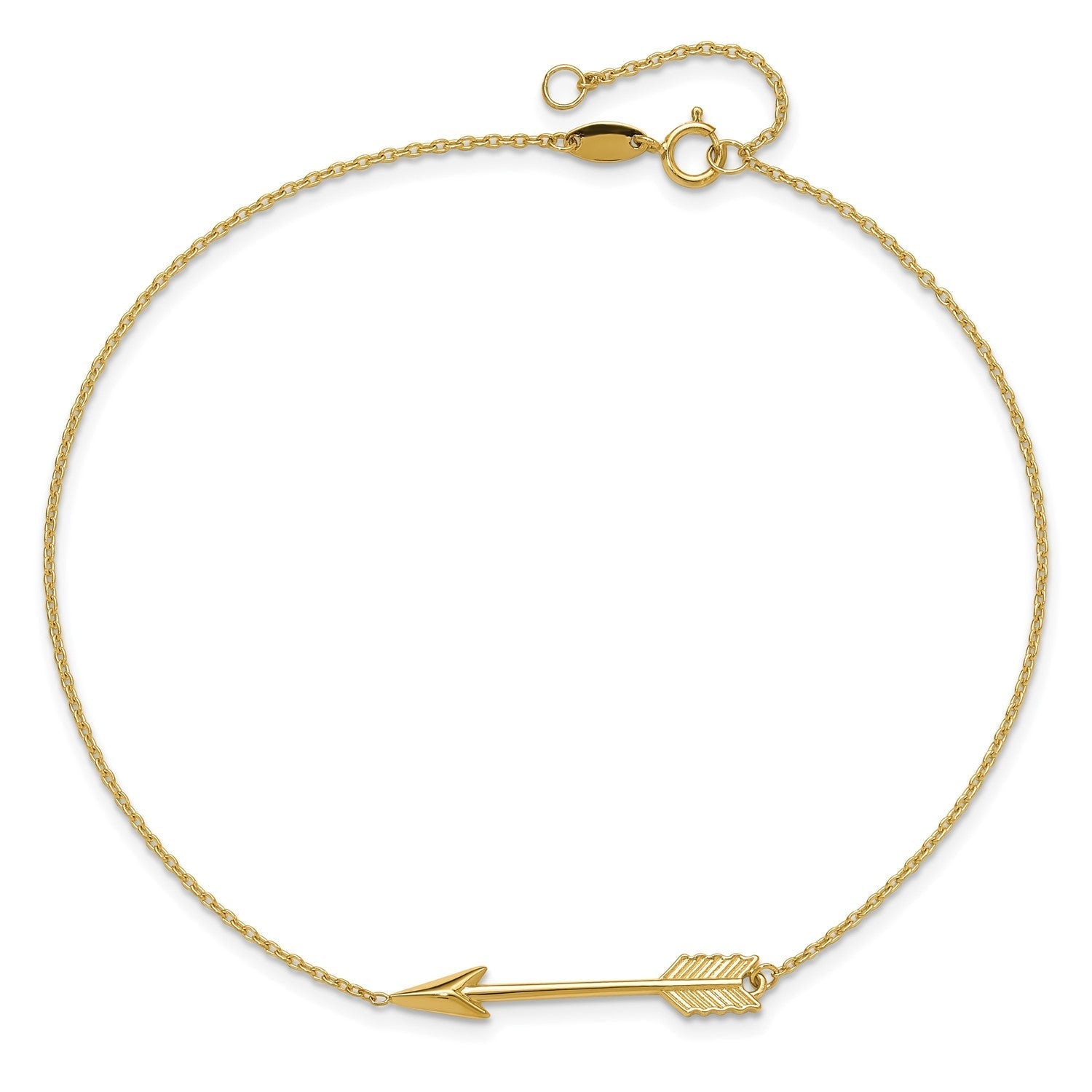 14k Real Yellow Solid Gold High Polished Arrow Anklet, Adjustable 9 to 10 - JewelryAffairs