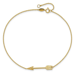 14k Real Yellow Solid Gold High Polished Arrow Anklet, Adjustable 9 to 10 - JewelryAffairs