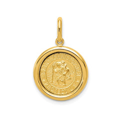 14K Real Yellow Solid Gold St Christopher Medal Round Pendant 16mm