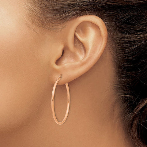 14k Rose Gold 2mm Polished Round Tube Hoop Earrings