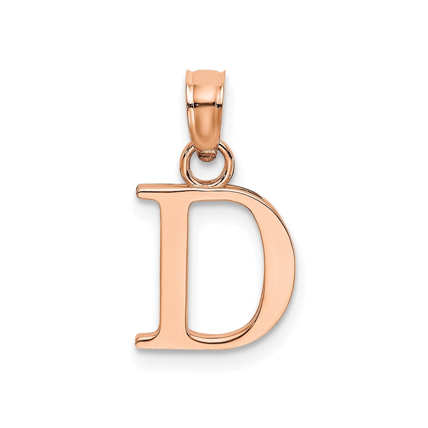 14K Rose Gold Polished Block Font Initial Letter Pendants, 13x10mm