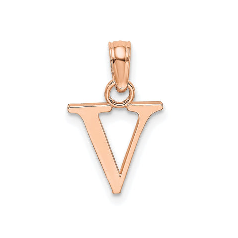 14K Rose Gold Polished Block Font Initial Letter Pendants, 13x10mm
