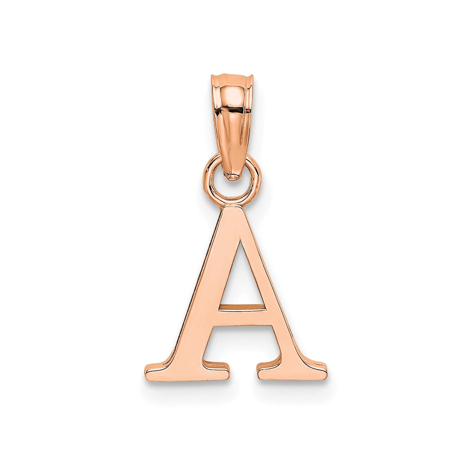 14K Rose Gold Polished Block Font Initial Letter Pendants, 13x10mm