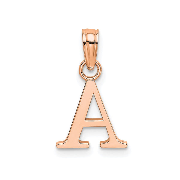 14K Rose Gold Polished Block Font Initial Letter Pendants, 13x10mm