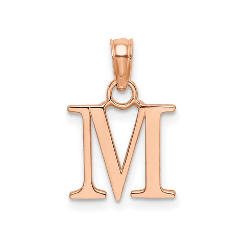 14K Rose Gold Polished Block Font Initial Letter Pendants, 13x10mm