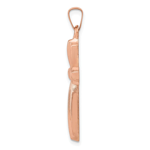 14K Rose Gold Textured and Polished Jesus Cross Pendant, 34x17mm