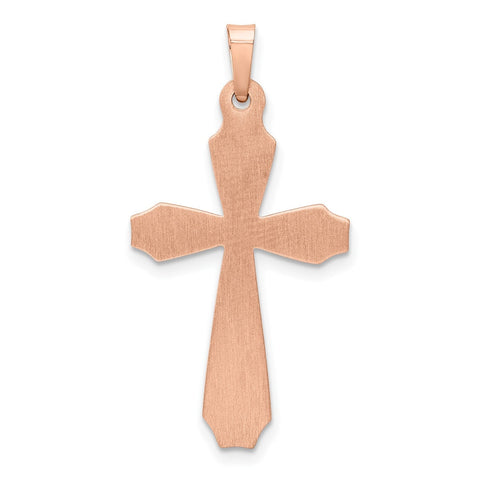14K Rose Gold Textured and Polished Jesus Cross Pendant, 34x17mm