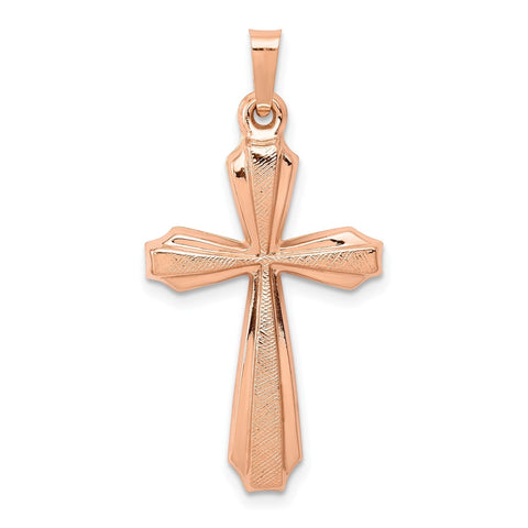 14K Rose Gold Textured and Polished Jesus Cross Pendant, 34x17mm