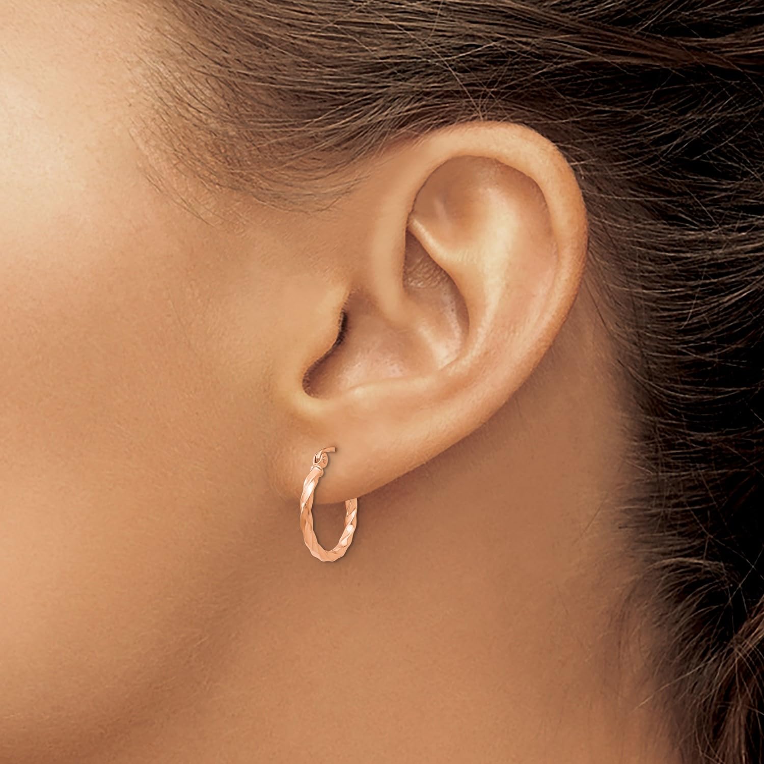 14k Rose Gold Twisted Hoop Earrings, 16mm