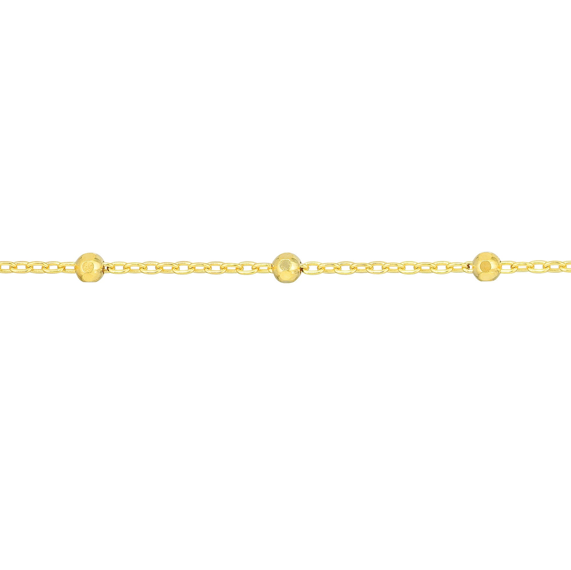 14k Solid Gold Faceted Bead Saturn Chain Anklet, 10" Length