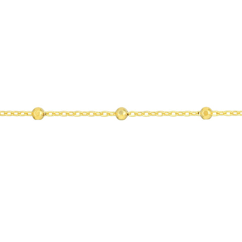14k Solid Gold Faceted Bead Saturn Chain Anklet, 10" Length
